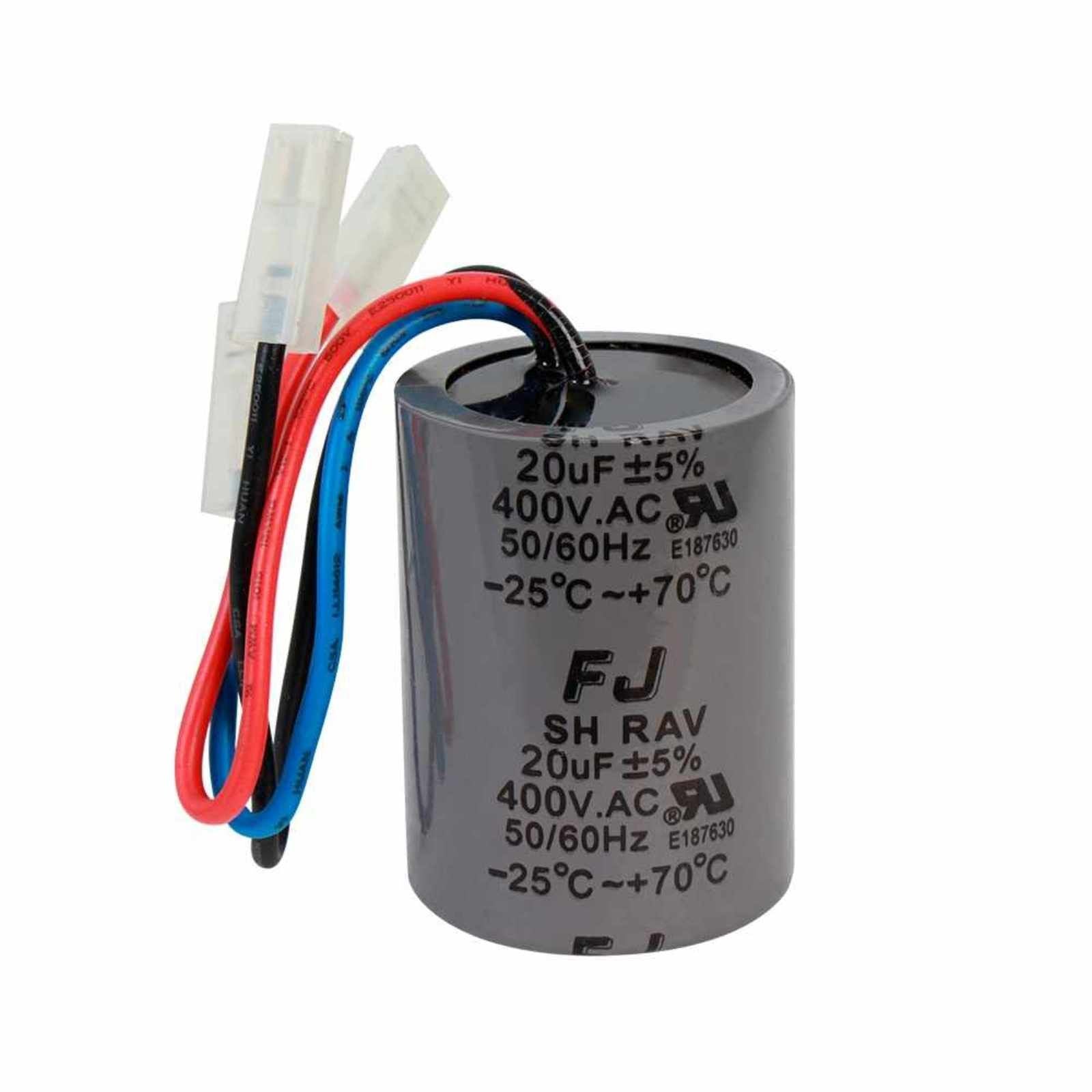 Capacitor de trabajo 20MF ±5%, 400V, para la caja de control AQUA PAK 3/4 HP modelo CCQA 3/4230. Modelo: 007-001-D-094