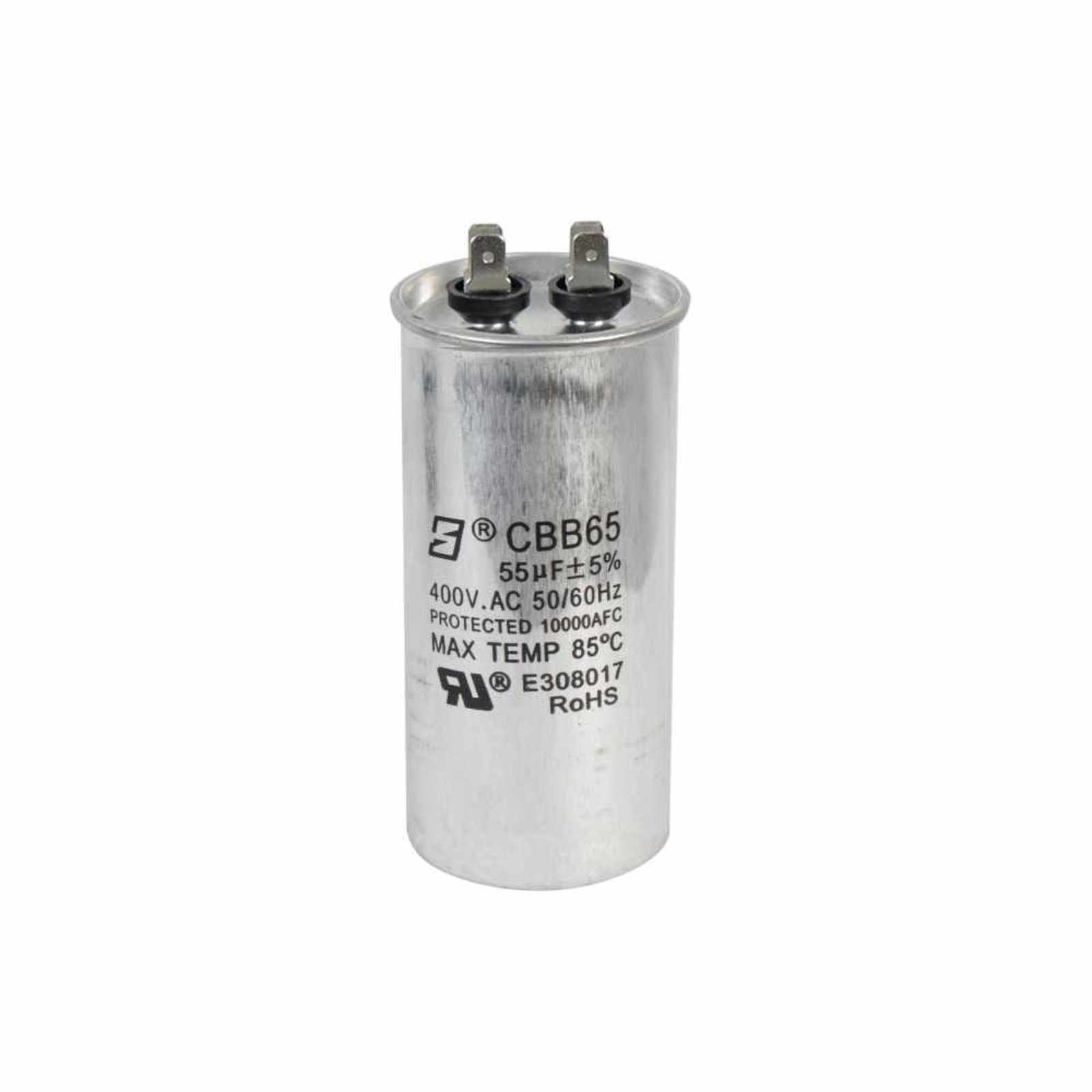 Capacitor de trabajo 55MF ±5%, 400V, para la caja de control AQUA PAK de 3 HP modelo CCQA 3230. Modelo: 007-001-D-100