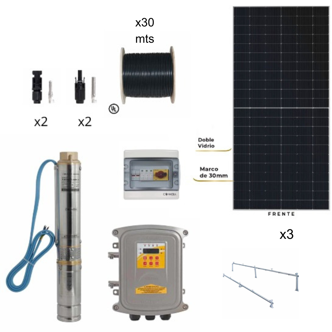 Kit Motobomba solar sumergible con panel solar y accesorios. Modelo: AQT-KOLOS3-95