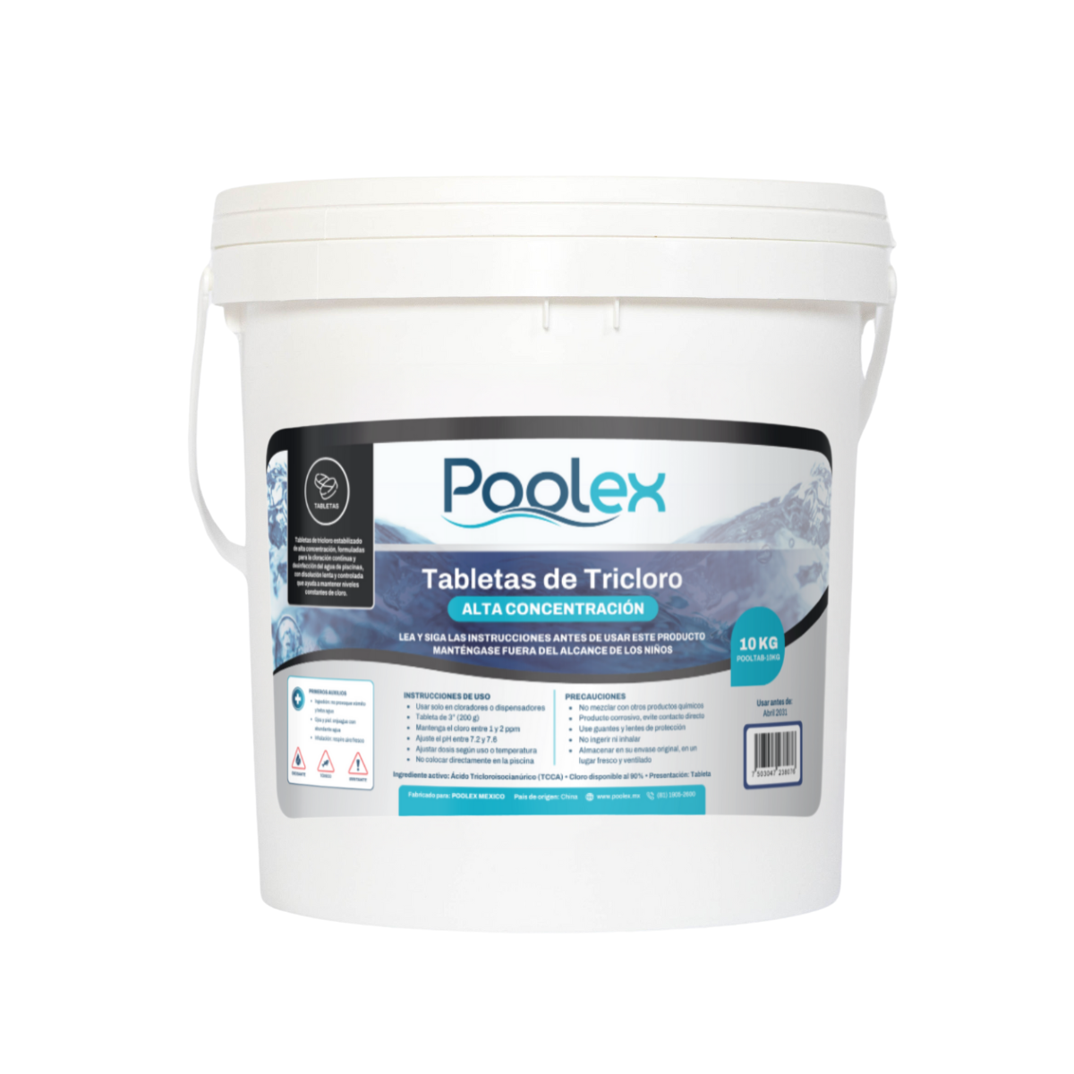 POOLEX Tricloro en tabletas de 3" (10 kg) para Piscinas, de Alta concentracion y acción prolongada