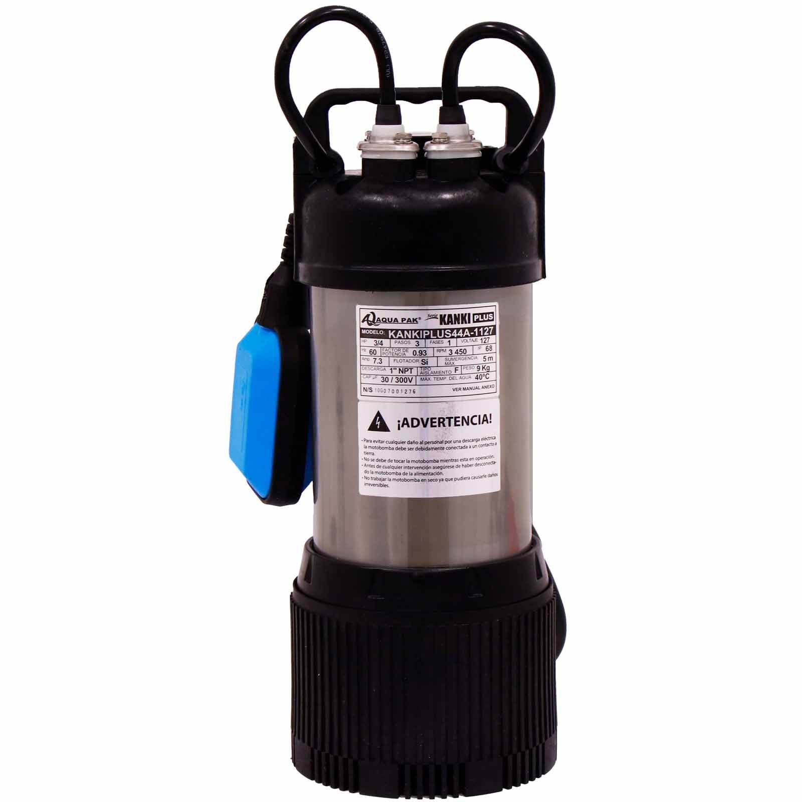 AQUA PAK Modelo KANKIPLUS44A-1127 — Motobomba sumergible para agua limpia 3/4 HP 6"