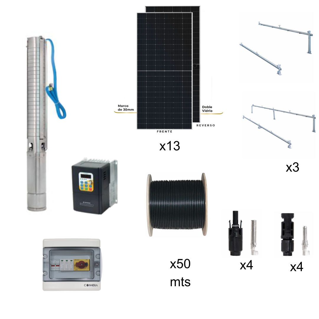 Kit Motobomba solar sumergible con panel solar y accesorios. Modelo: AQT-KOLOS4-120