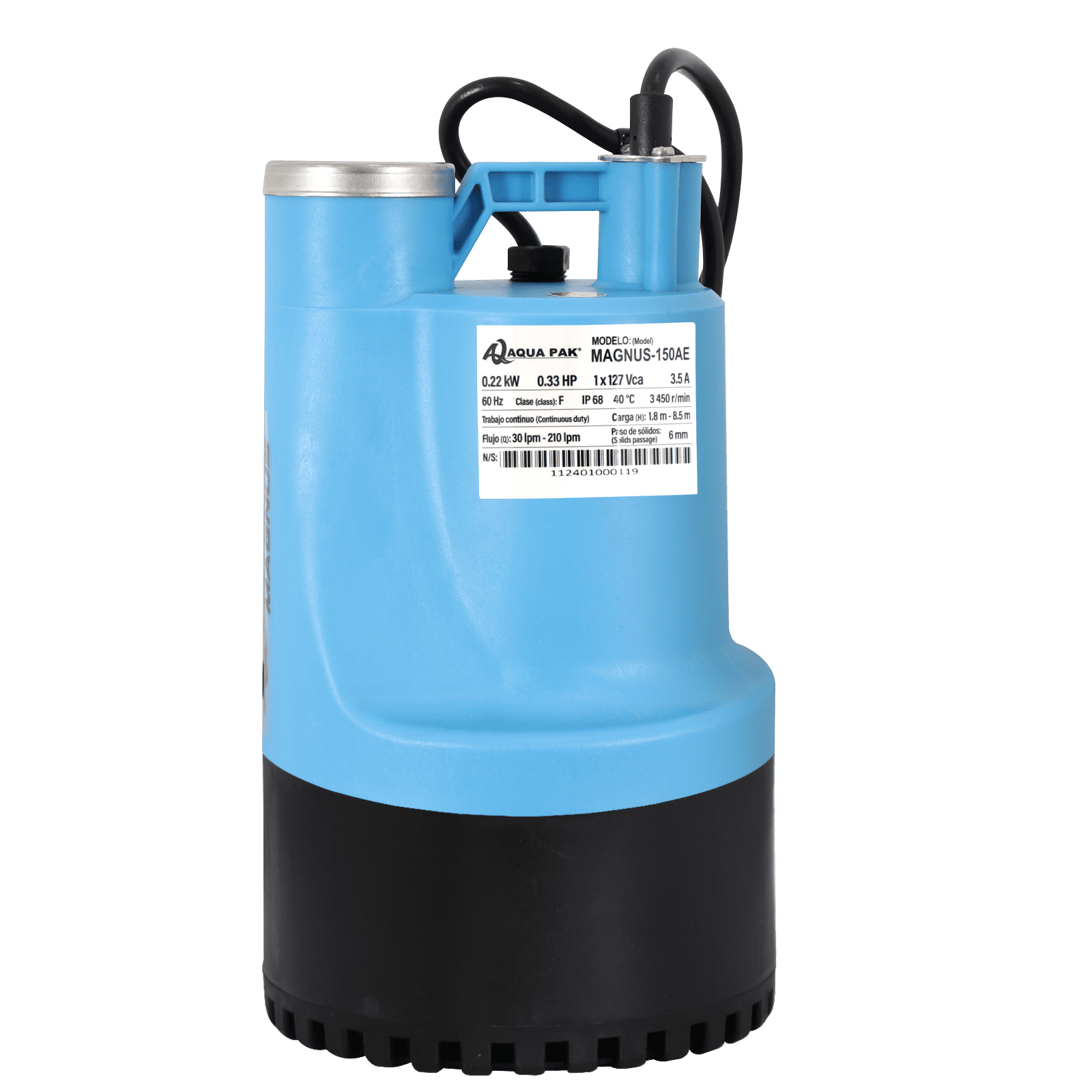 AQUA PAK Modelo MAGNUS-150AE — Motobomba sumergible para achique 0.33 HP
