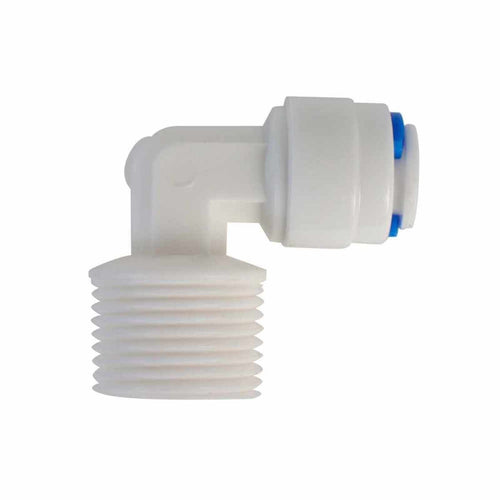 Adaptador codo tipo "L"  para ósmosis inversa de 100G y 400G (RM3/8", T1/4"). Modelo: R-PK-DCC-005A