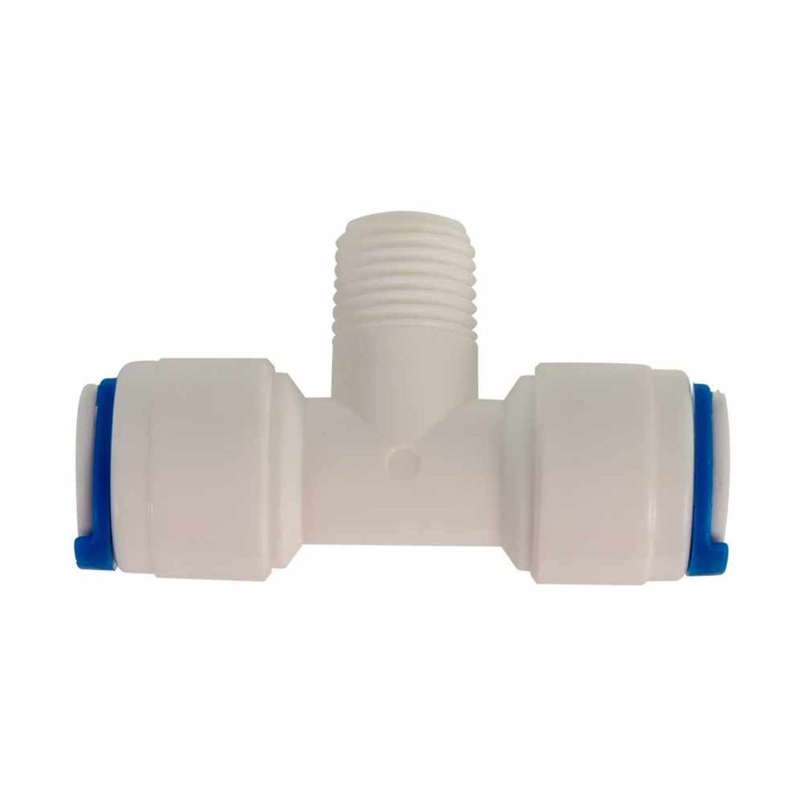 Adaptador tipo "T" para osmosis inversa 400G (T3/8", RM1/4", T3/8"). Modelo: R-PK-DCC-007G