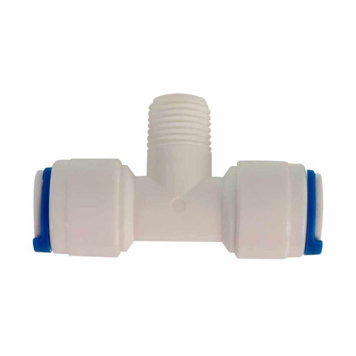 Adaptador tipo "T" para osmosis inversa 400G (T3/8", RM1/4", T3/8"). Modelo: R-PK-DCC-007G