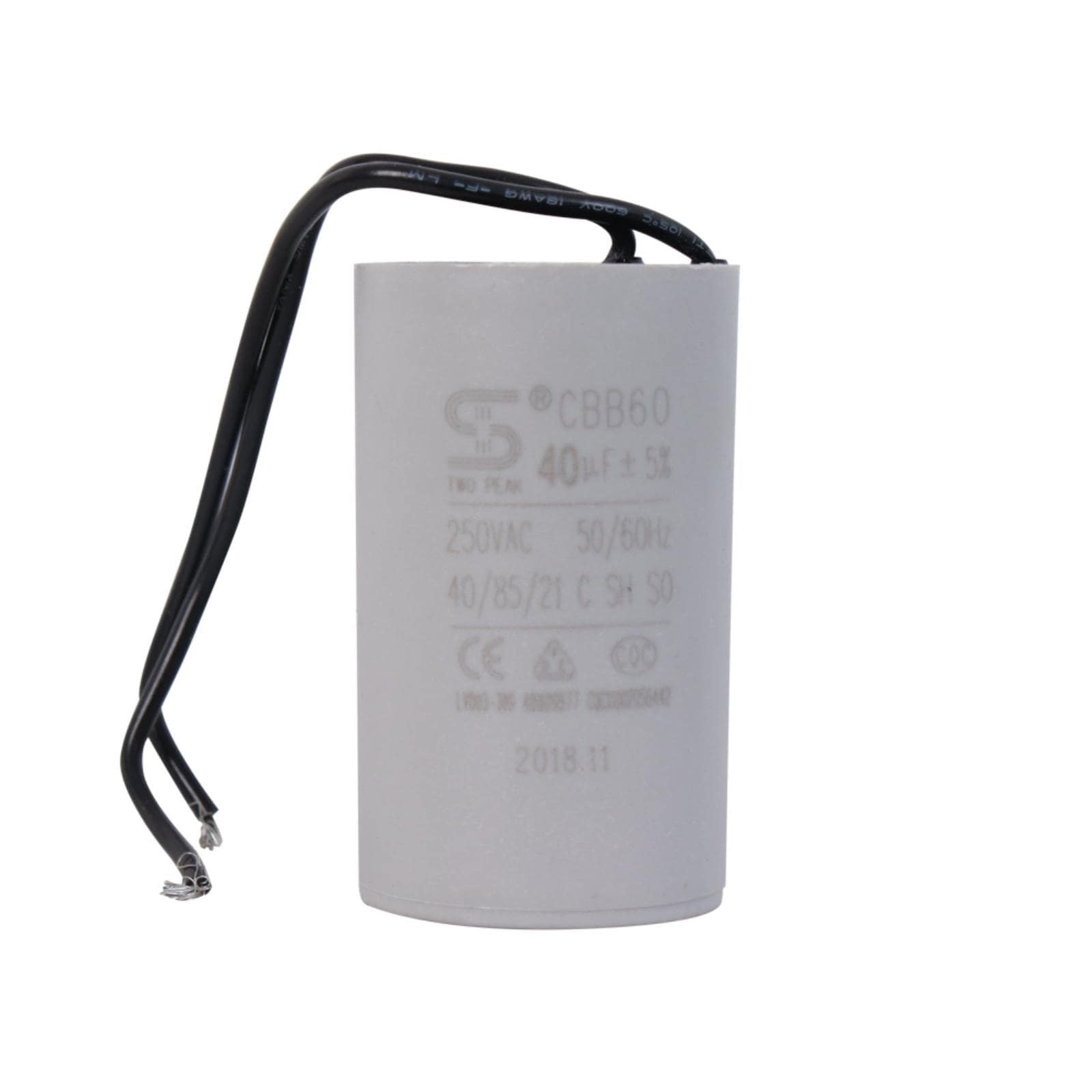 Capacitor 40µF ±5%, 450V, monofásica en 127 volts, para motobomba sumergible de efluentes y lodos. Modelo: R-ROB2/10-CAP40UF