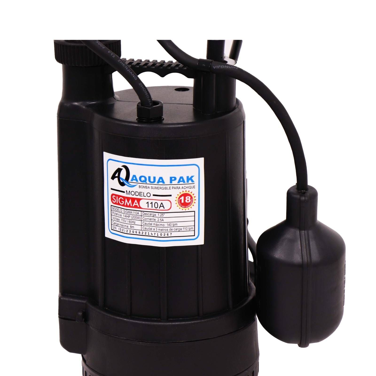 AQUA PAK Modelo SIGMA110A — Motobomba sumergible para efluentes 1/4 HP