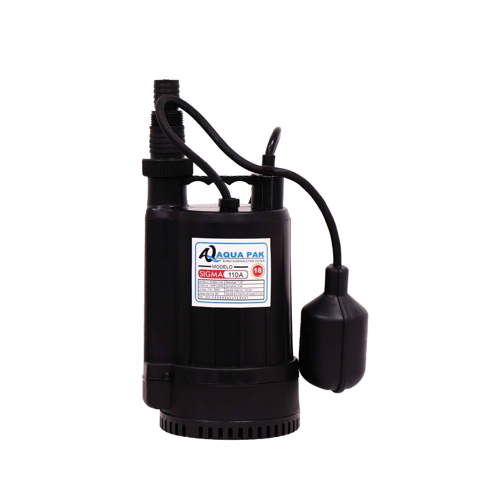 AQUA PAK Modelo SIGMA110A — Motobomba sumergible para efluentes 1/4 HP