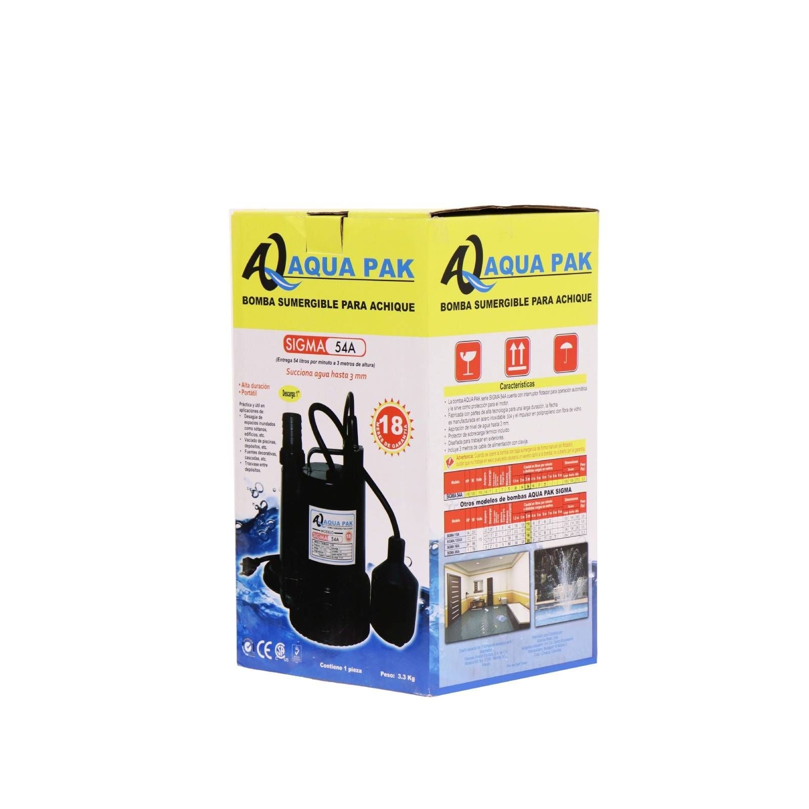 AQUA PAK Modelo SIGMA54A — Motobomba sumergible para efluentes 1/6 HP