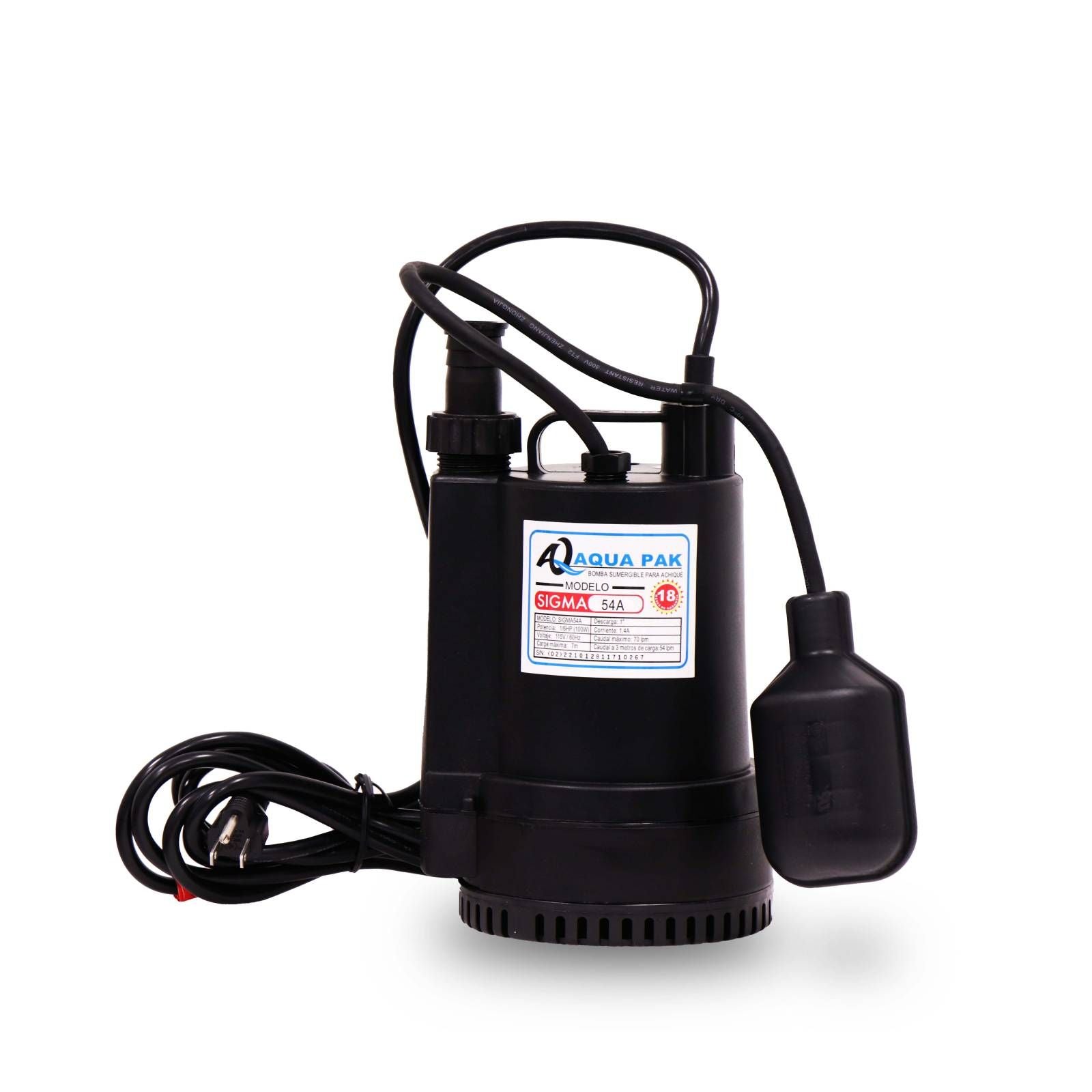 AQUA PAK Modelo SIGMA54A — Motobomba sumergible para efluentes 1/6 HP