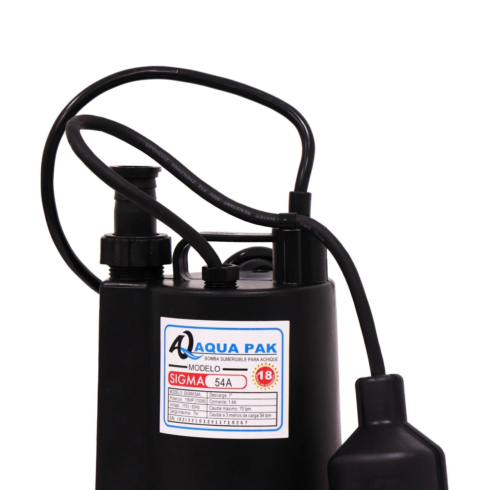 AQUA PAK Modelo SIGMA54A — Motobomba sumergible para efluentes 1/6 HP