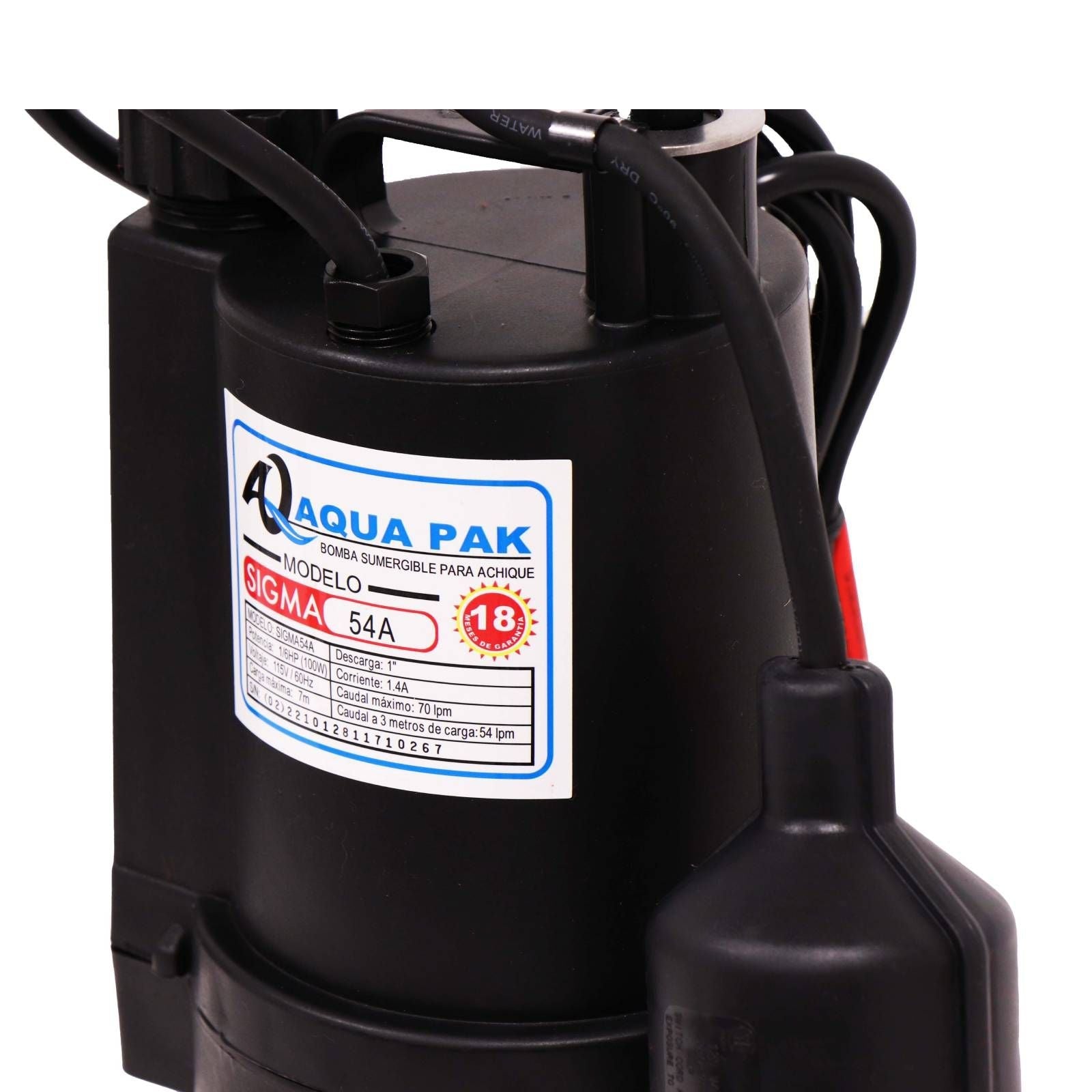 AQUA PAK Modelo SIGMA54A — Motobomba sumergible para efluentes 1/6 HP