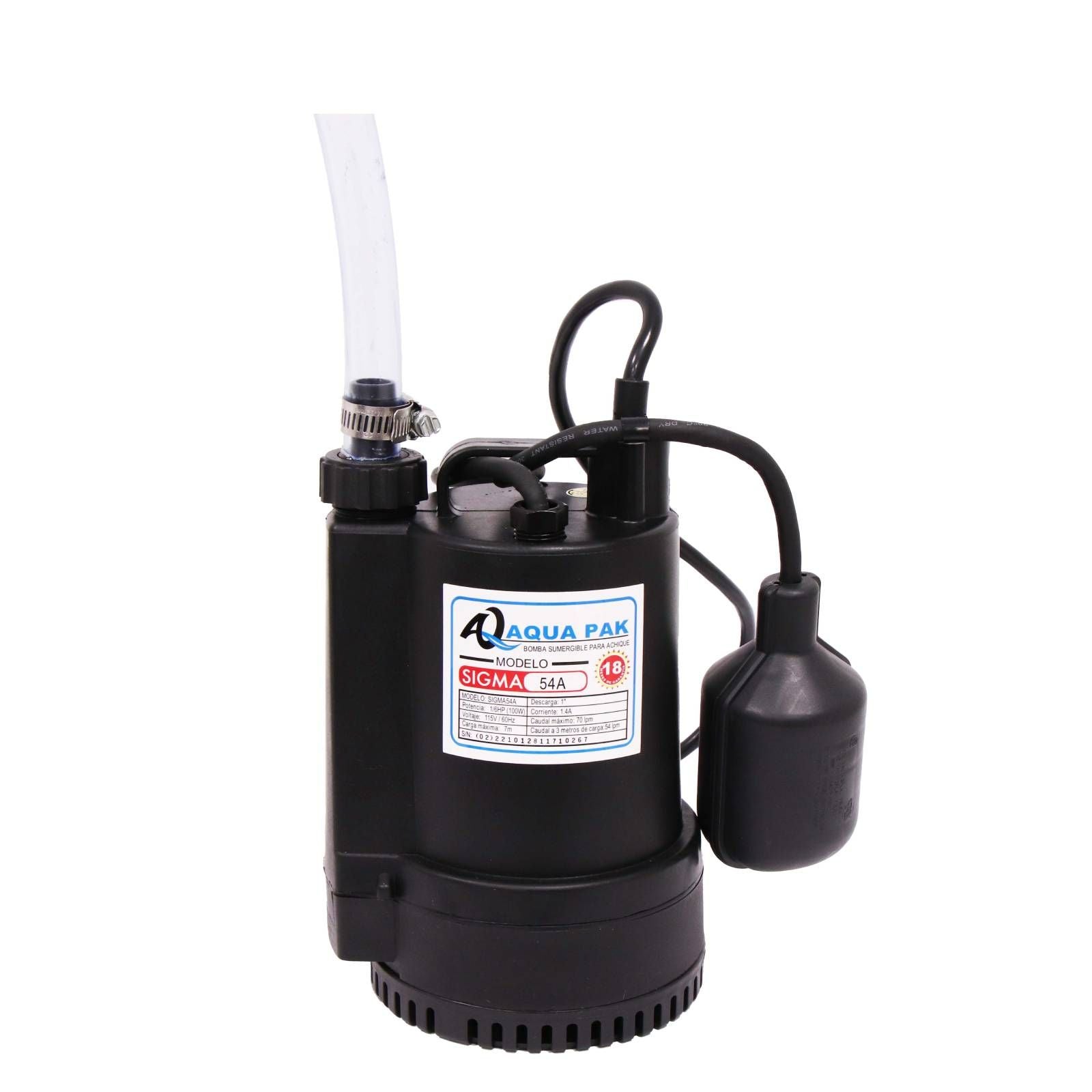 AQUA PAK Modelo SIGMA54A — Motobomba sumergible para efluentes 1/6 HP