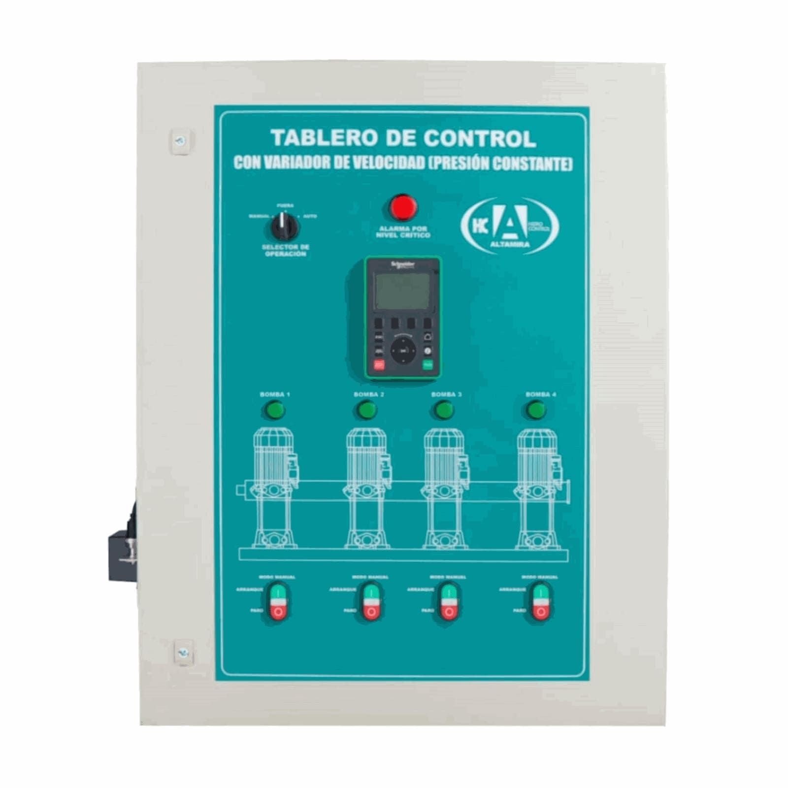 Tablero cuadruplex alternador-simultaneador con variador de frecuencia. Modelo: TASA4 53440VV