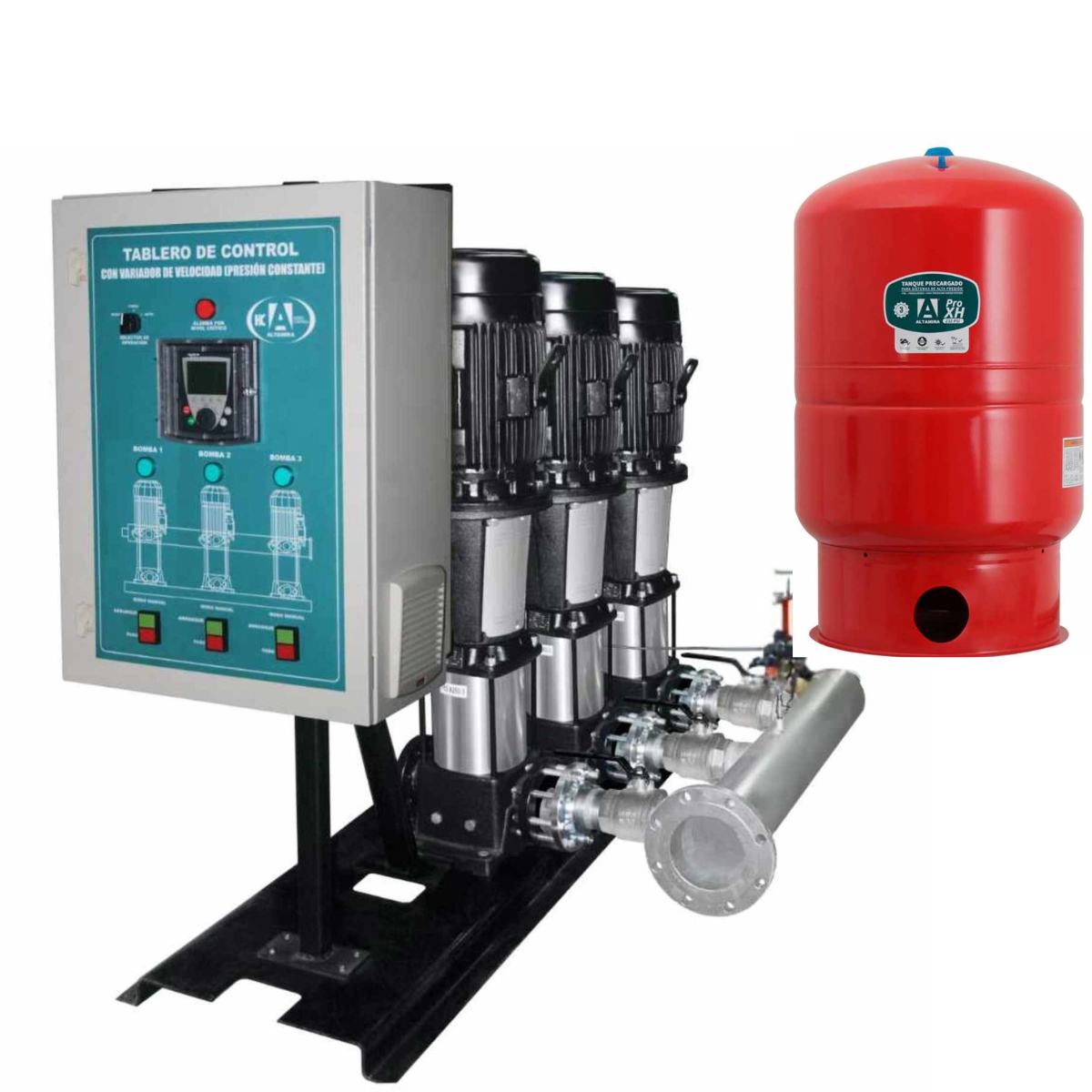 Presurizador múltiple (triplex) de presión constante con motobombas de 20 HP y tanque precargado